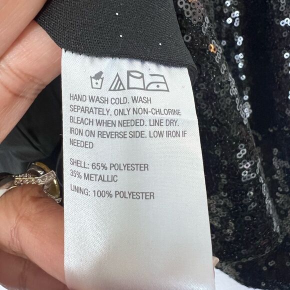 NWOT Colleen Lopez Sparkling Black Sequin Moto Jacket L - Picture 6 of 7